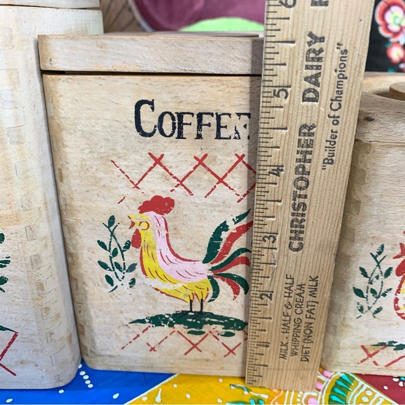 MCM Wood Rooster Canister Set - Picture 4 of 7